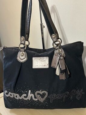 Coach Poppy Black Denim Rhinestone Tote 16319